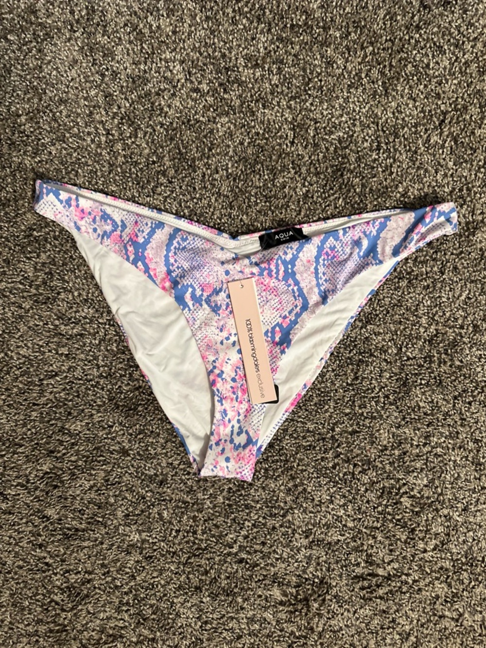 Aqua Pastel Pink and Blue Snake-Print Bikini Bottom
